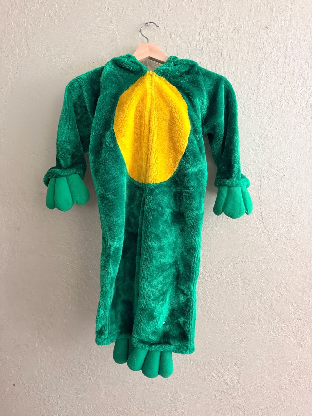 Vintage Plush Green and Yellow Frog Costume Hoodie for Kids